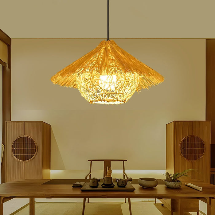 Rattan Woven Bird's Nest Pendant Light, Adjustable LED Ceiling Lamp for Kitchen/Bedroom/Living Room