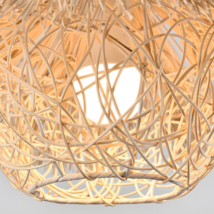 Rattan Woven Bird's Nest Pendant Light, Adjustable LED Ceiling Lamp for Kitchen/Bedroom/Living Room