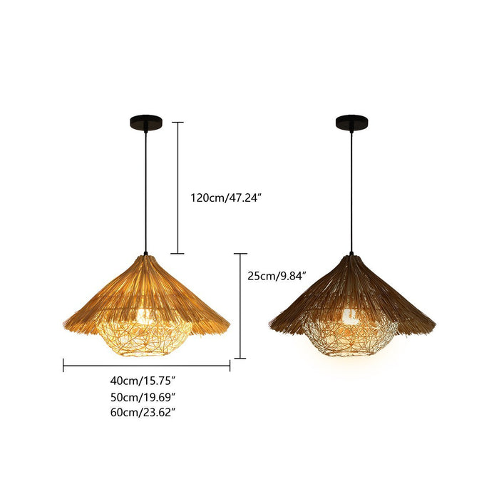Rattan Woven Bird's Nest Pendant Light, Adjustable LED Ceiling Lamp for Kitchen/Bedroom/Living Room
