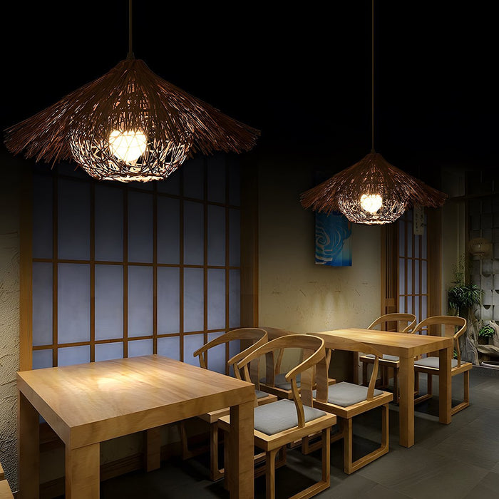 Rattan Woven Bird's Nest Pendant Light, Adjustable LED Ceiling Lamp for Kitchen/Bedroom/Living Room