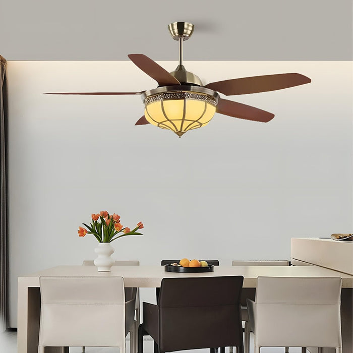 DC Motor Reversible Ceiling Fan, 6-Speed Whisper-Quiet, Vintage Copper-Tone LED Light for Living Room/Bedroom