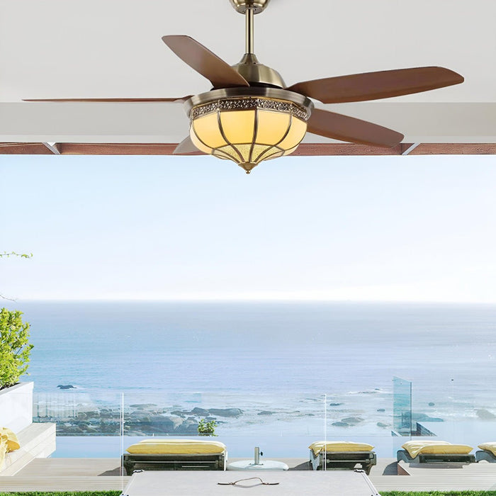 DC Motor Reversible Ceiling Fan, 6-Speed Whisper-Quiet, Vintage Copper-Tone LED Light for Living Room/Bedroom