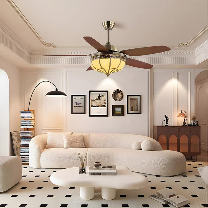 DC Motor Reversible Ceiling Fan, 6-Speed Whisper-Quiet, Vintage Copper-Tone LED Light for Living Room/Bedroom