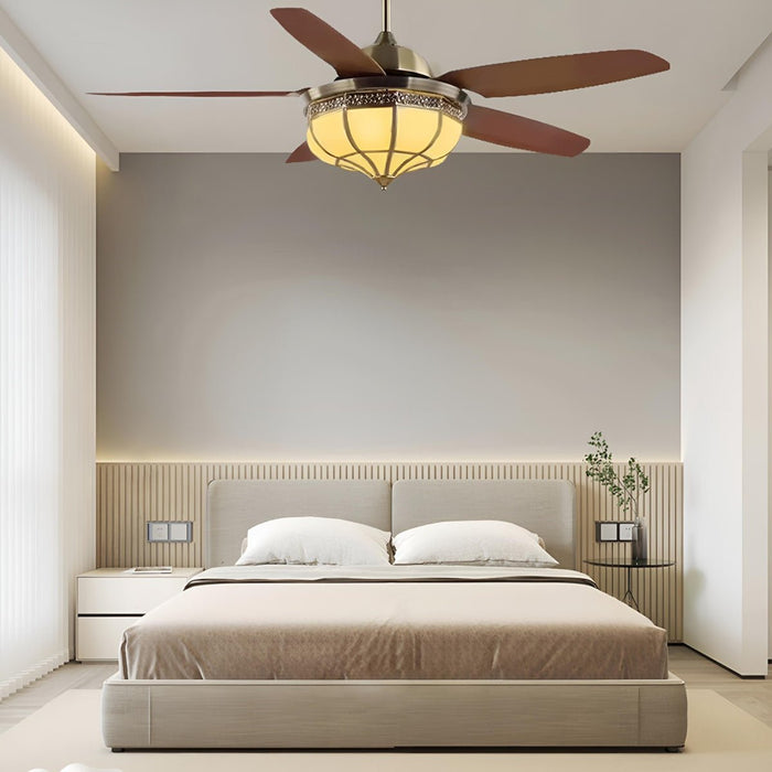 DC Motor Reversible Ceiling Fan, 6-Speed Whisper-Quiet, Vintage Copper-Tone LED Light for Living Room/Bedroom
