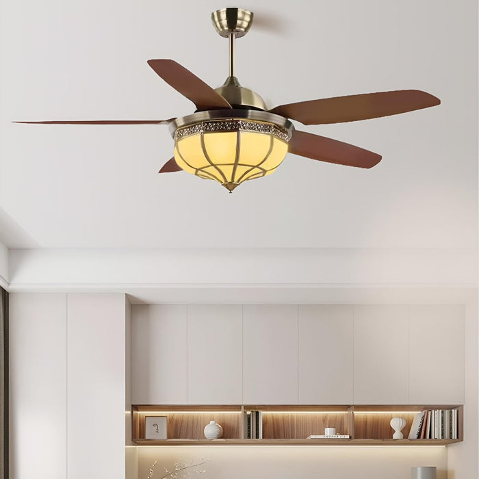 DC Motor Reversible Ceiling Fan, 6-Speed Whisper-Quiet, Vintage Copper-Tone LED Light for Living Room/Bedroom
