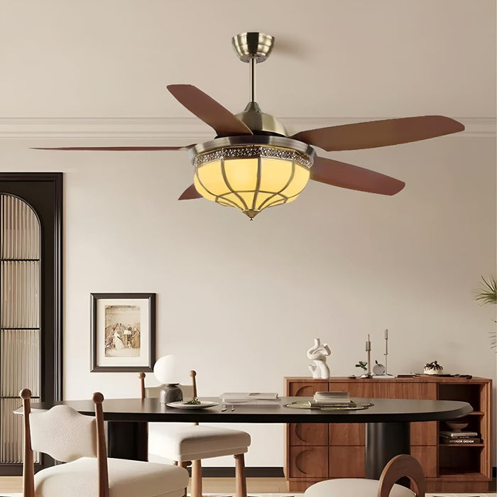DC Motor Reversible Ceiling Fan, 6-Speed Whisper-Quiet, Vintage Copper-Tone LED Light for Living Room/Bedroom