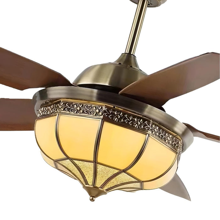 DC Motor Reversible Ceiling Fan, 6-Speed Whisper-Quiet, Vintage Copper-Tone LED Light for Living Room/Bedroom