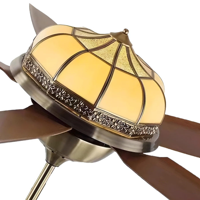 DC Motor Reversible Ceiling Fan, 6-Speed Whisper-Quiet, Vintage Copper-Tone LED Light for Living Room/Bedroom