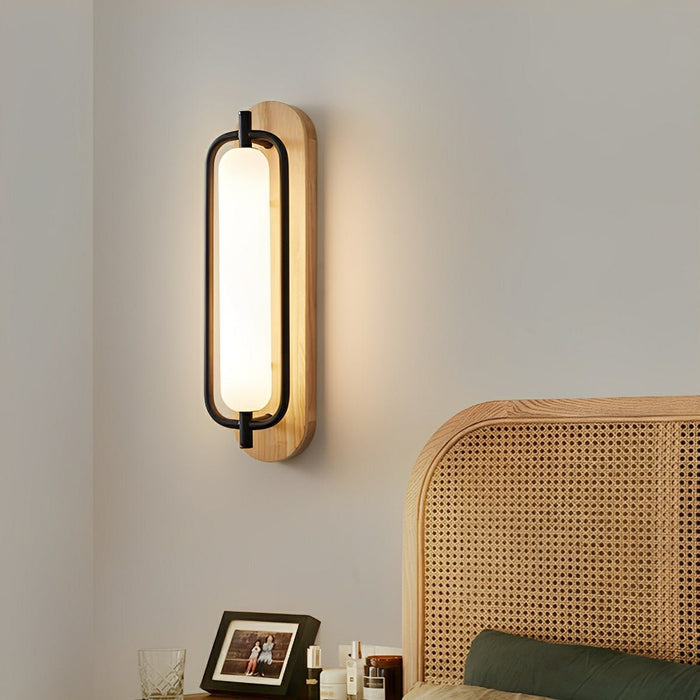 Wood Grain LED Wall Sconce, 3-Color Dimmable, Cylinder Design, for Bedroom/Living Room