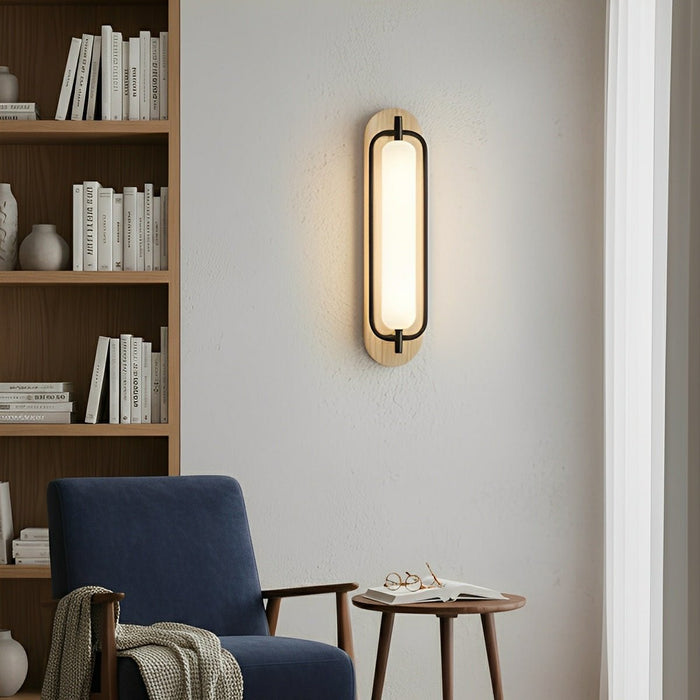 Wood Grain LED Wall Sconce, 3-Color Dimmable, Cylinder Design, for Bedroom/Living Room