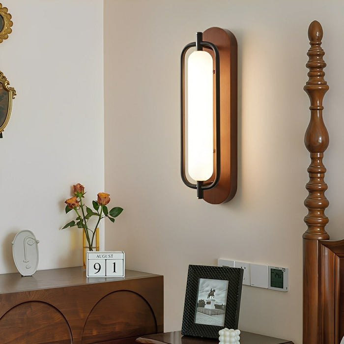 Wood Grain LED Wall Sconce, 3-Color Dimmable, Cylinder Design, for Bedroom/Living Room
