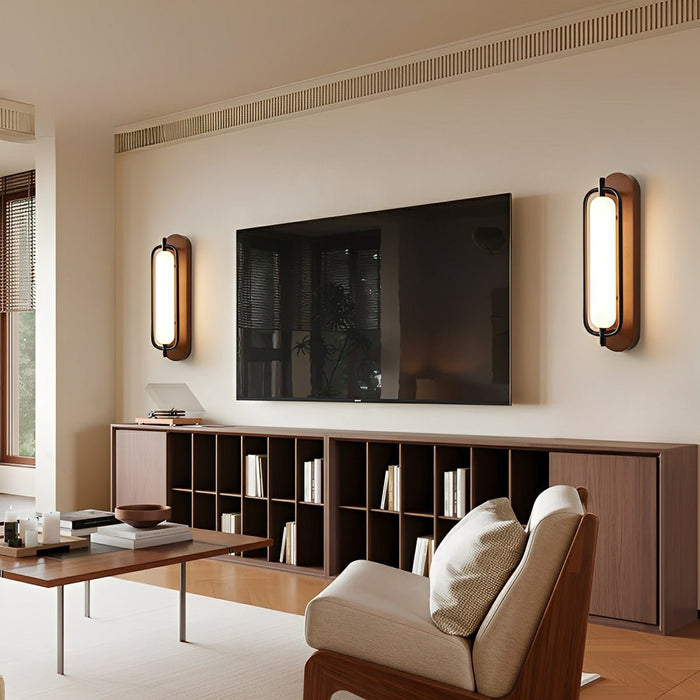 Wood Grain LED Wall Sconce, 3-Color Dimmable, Cylinder Design, for Bedroom/Living Room