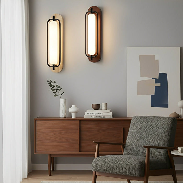 Wood Grain LED Wall Sconce, 3-Color Dimmable, Cylinder Design, for Bedroom/Living Room