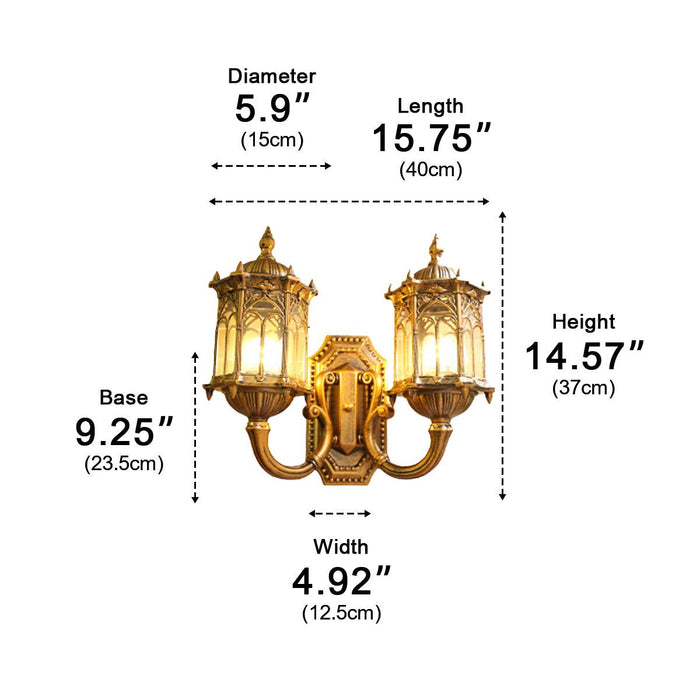 Vintage Rustic Outdoor LED Wall Sconce, Waterproof Porch/Patio/Yard Lighting, Double Head Castle Design Lantern, Die-cast Aluminum