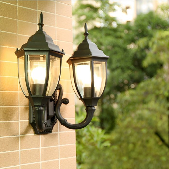 Vintage Rustic Outdoor LED Wall Sconce, Waterproof Porch/Patio/Yard Lighting, Double Head Castle Design Lantern, Die-cast Aluminum