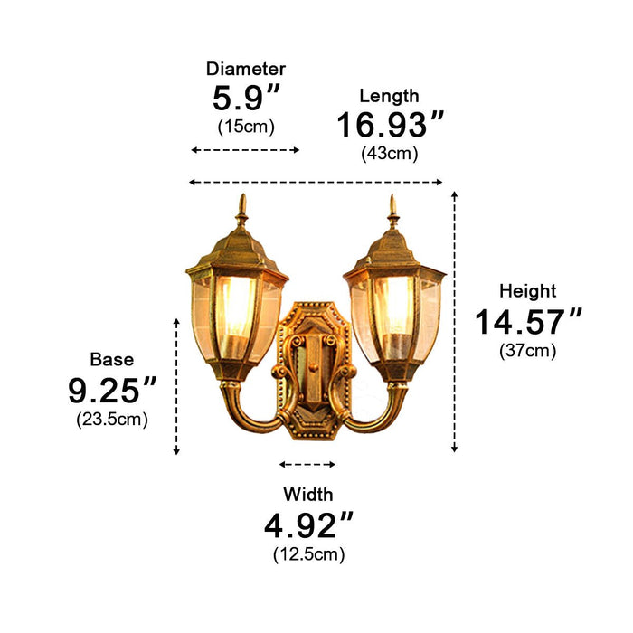 Vintage Rustic Outdoor LED Wall Sconce, Waterproof Porch/Patio/Yard Lighting, Double Head Castle Design Lantern, Die-cast Aluminum