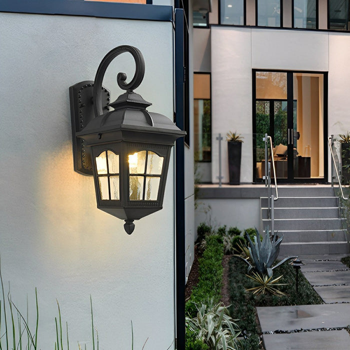Vintage Rustic Outdoor Wall Sconce, Waterproof LED Lantern, Die-cast Aluminum, Porch/Patio/Entryway Lighting