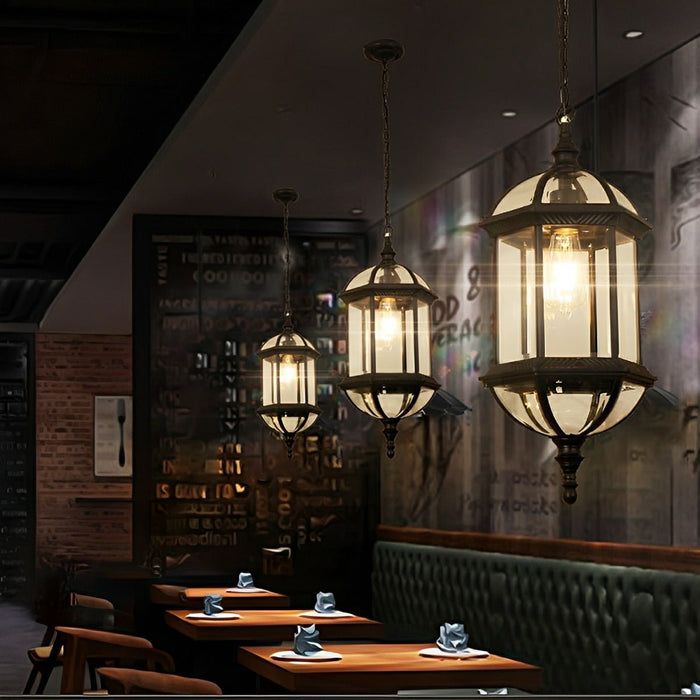 Vintage Rustic Outdoor Pendant Light, Waterproof LED Lantern, Die-cast Aluminum, Yard/Garden/Patio
