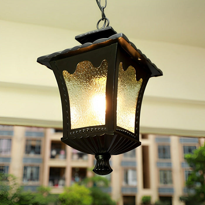 Vintage Rustic Outdoor LED Pendant Light, Waterproof IP56, Die-cast Aluminum, Water Glass, Patio/Porch/Yard