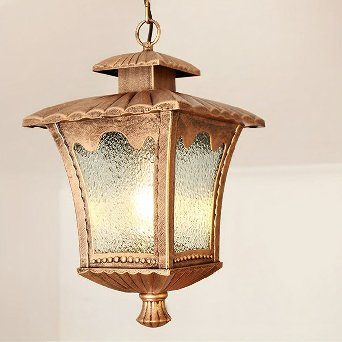 Vintage Rustic Outdoor LED Pendant Light, Waterproof IP56, Die-cast Aluminum, Water Glass, Patio/Porch/Yard