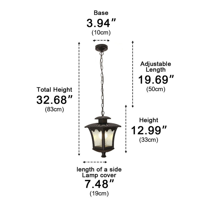 Vintage Rustic Outdoor LED Pendant Light, Waterproof IP56, Die-cast Aluminum, Water Glass, Patio/Porch/Yard