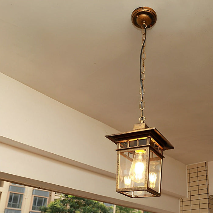 Outdoor LED Pendant Light, Vintage Rustic Square Lantern, Waterproof IP56, Garden/Patio/Yard, Adjustable Height