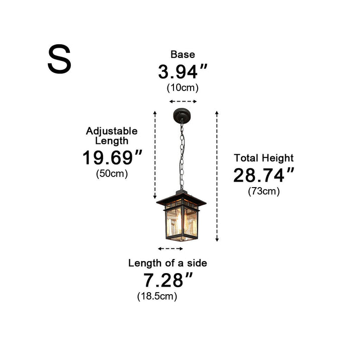 Outdoor LED Pendant Light, Vintage Rustic Square Lantern, Waterproof IP56, Garden/Patio/Yard, Adjustable Height