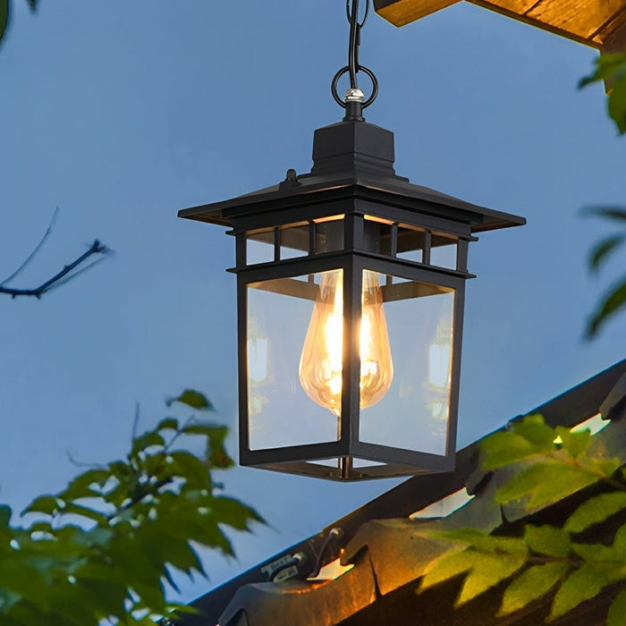 Outdoor LED Pendant Light, Vintage Rustic Square Lantern, Waterproof IP56, Garden/Patio/Yard, Adjustable Height