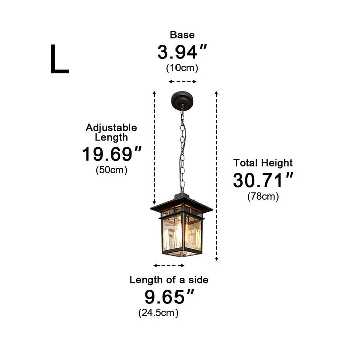 Outdoor LED Pendant Light, Vintage Rustic Square Lantern, Waterproof IP56, Garden/Patio/Yard, Adjustable Height