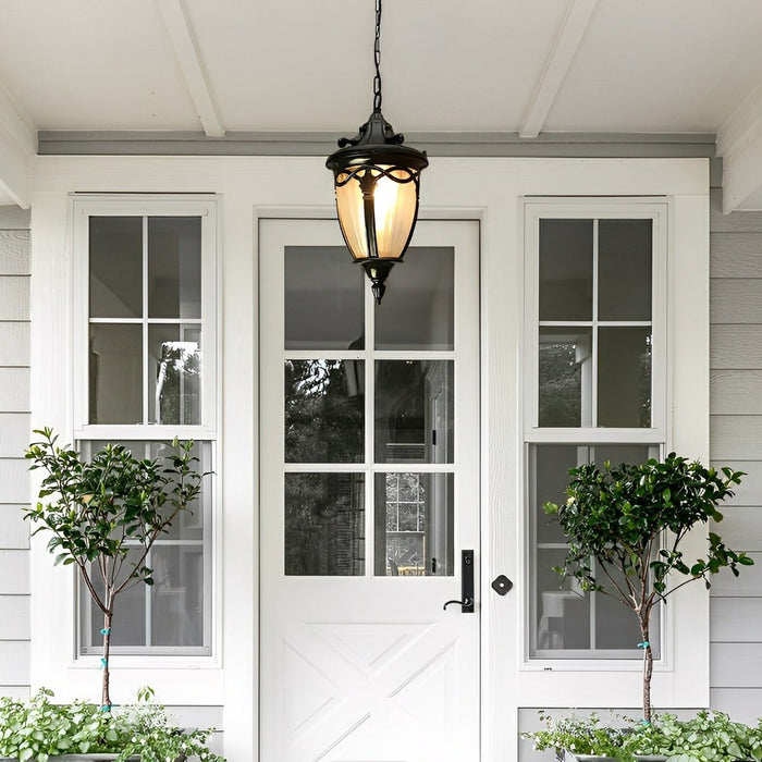 Vintage Rustic Outdoor LED Lantern Pendant Light - Farmhouse Style, Porch/Patio Hanging Fixture