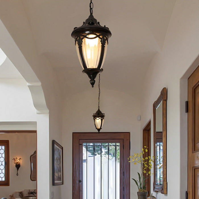 Vintage Rustic Outdoor LED Lantern Pendant Light - Farmhouse Style, Porch/Patio Hanging Fixture