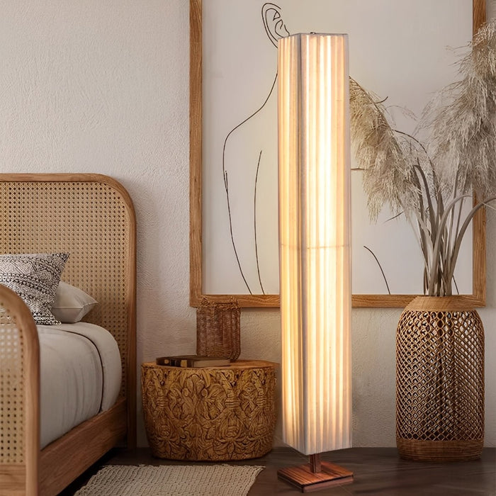 Vintage Square Column Floor Lamp - Elegant LED Lighting, Modern Wood Design