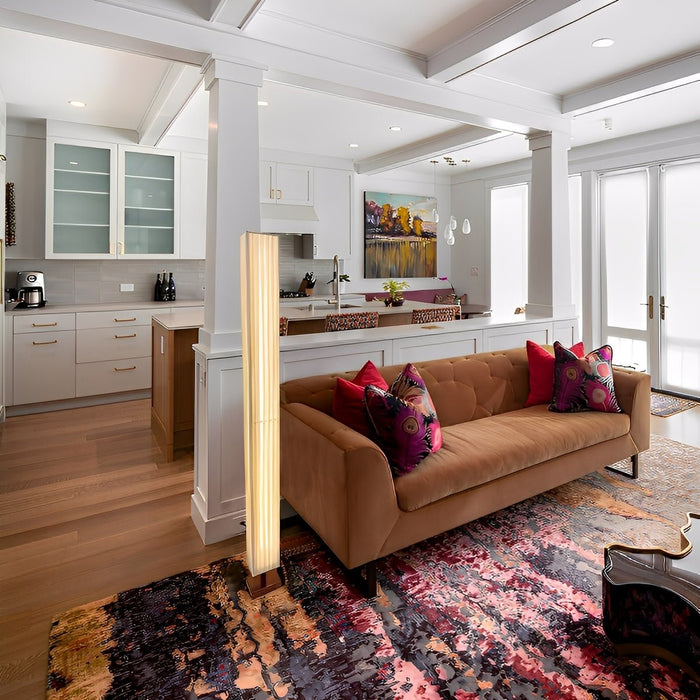 Vintage Square Column Floor Lamp - Elegant LED Lighting, Modern Wood Design