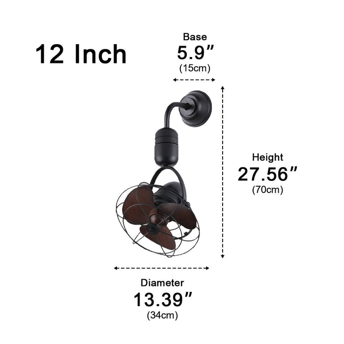 Ceiling Fan Wall Fan - Vintage Swing Rotation, 6-Speed DC Motor, Industrial Metal