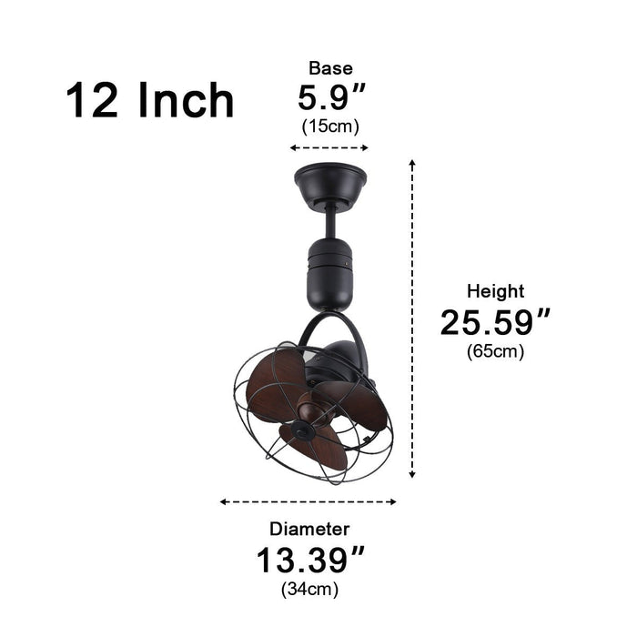 Ceiling Fan Wall Fan - Vintage Swing Rotation, 6-Speed DC Motor, Industrial Metal
