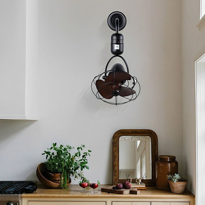 Ceiling Fan Wall Fan - Vintage Swing Rotation, 6-Speed DC Motor, Industrial Metal