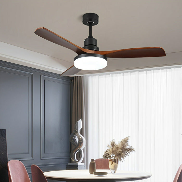 Vintage DC Motor Reverse Variable Frequency Ceiling Fan Light - Walnut Finish, Remote Control, Dimmable LED