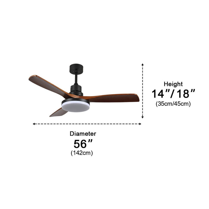 Vintage DC Motor Reverse Variable Frequency Ceiling Fan Light - Walnut Finish, Remote Control, Dimmable LED