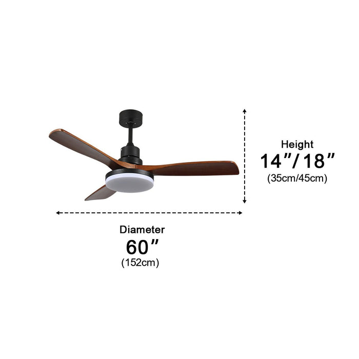 Vintage DC Motor Reverse Variable Frequency Ceiling Fan Light - Walnut Finish, Remote Control, Dimmable LED