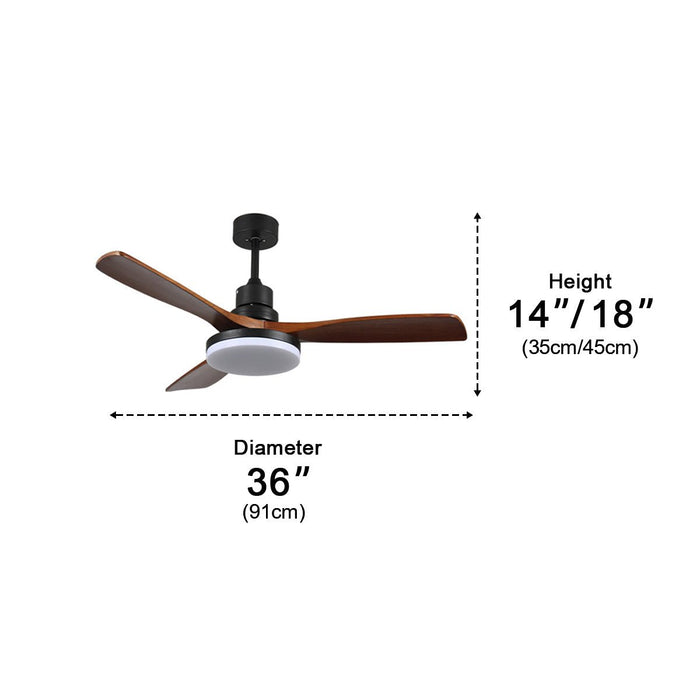 Vintage DC Motor Reverse Variable Frequency Ceiling Fan Light - Walnut Finish, Remote Control, Dimmable LED