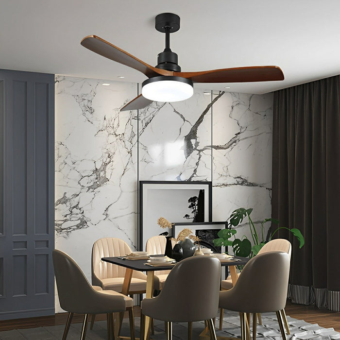 Vintage DC Motor Reverse Variable Frequency Ceiling Fan Light - Walnut Finish, Remote Control, Dimmable LED