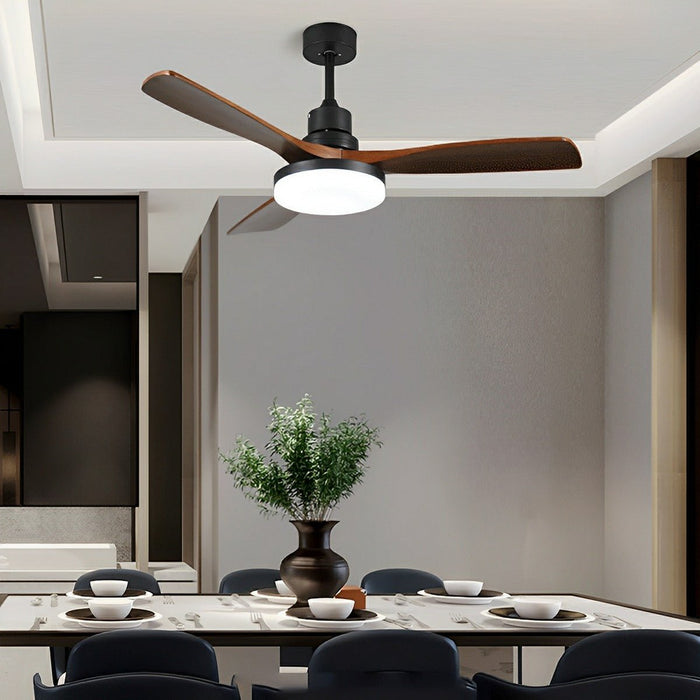 Vintage DC Motor Reverse Variable Frequency Ceiling Fan Light - Walnut Finish, Remote Control, Dimmable LED