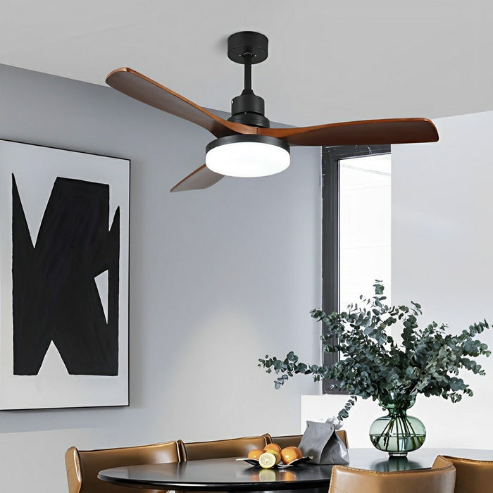 Vintage DC Motor Reverse Variable Frequency Ceiling Fan Light - Walnut Finish, Remote Control, Dimmable LED