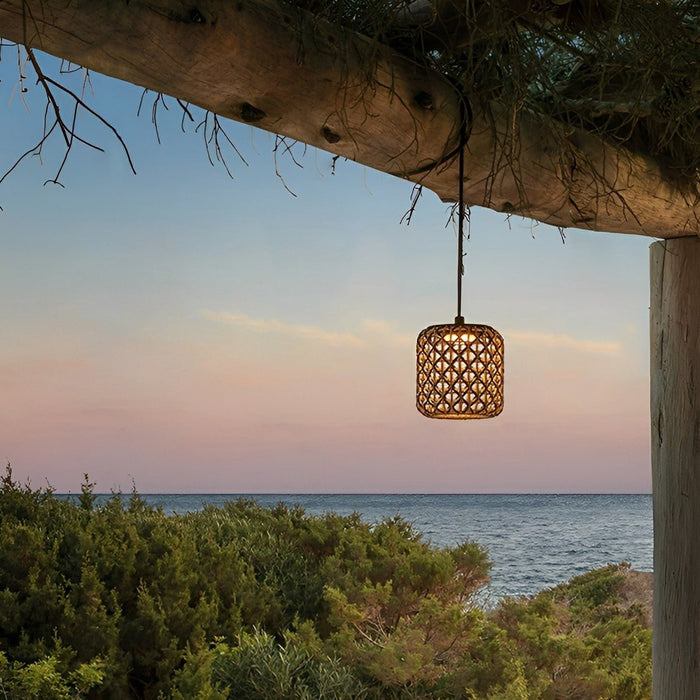 Vintage Rattan LED Outdoor Ceiling Lantern - Waterproof, Rustic Style, Patio Lighting