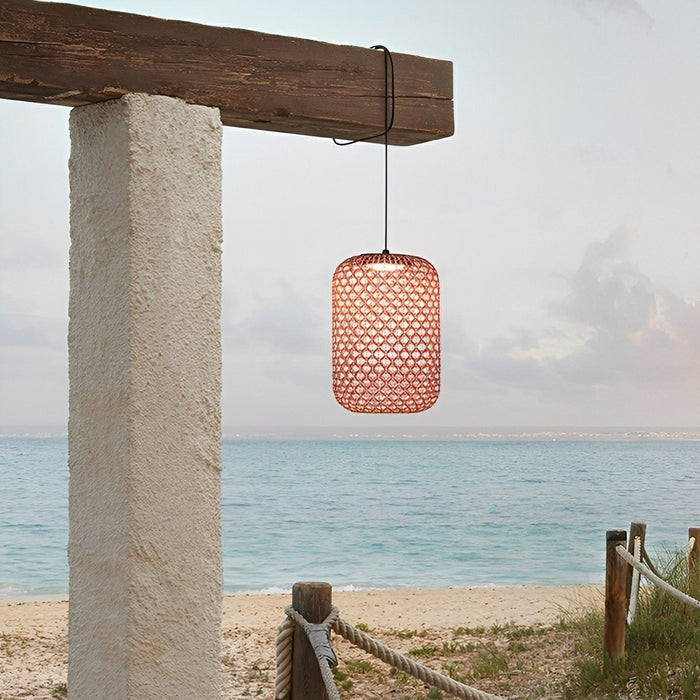 Vintage Rattan LED Outdoor Ceiling Lantern - Waterproof, Rustic Style, Patio Lighting