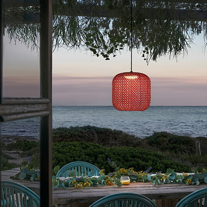 Vintage Rattan LED Outdoor Ceiling Lantern - Waterproof, Rustic Style, Patio Lighting