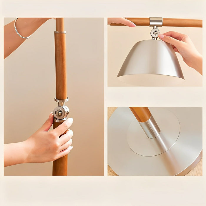 Floor Lamp - Vintage Wood Adjustable Swing Arm - Fabric Shade, Dimmable LED Reading Light