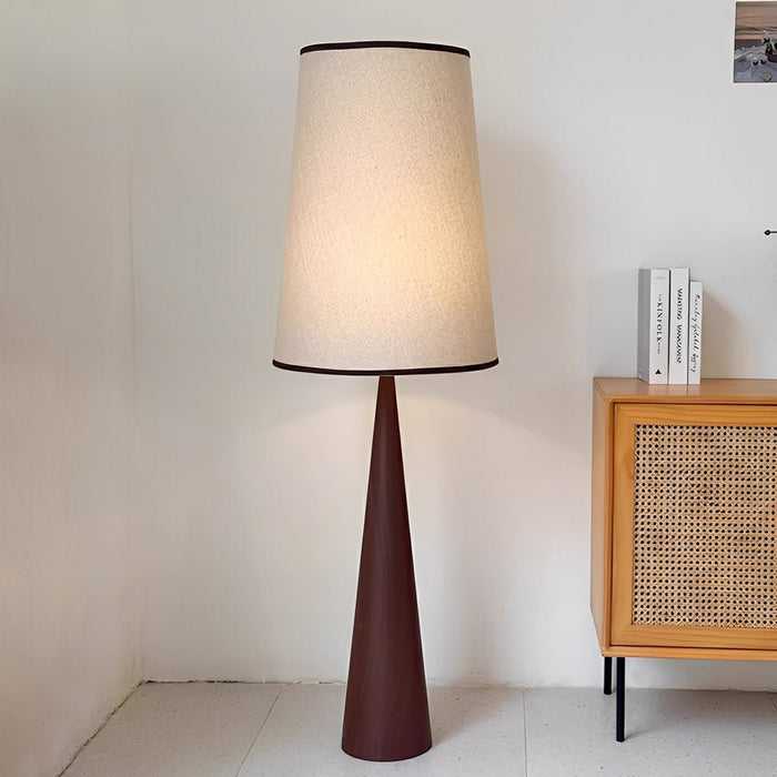 Vintage Wood Tapered Floor Lamp - Fabric Shade, Remote Control Dimming, Modern Retro Style
