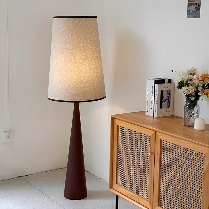 Vintage Wood Tapered Floor Lamp - Fabric Shade, Remote Control Dimming, Modern Retro Style