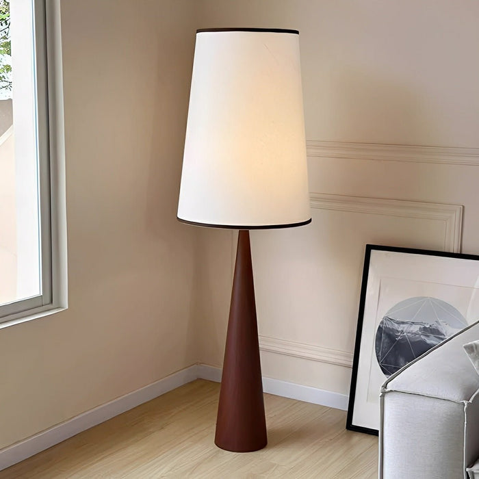 Vintage Wood Tapered Floor Lamp - Fabric Shade, Remote Control Dimming, Modern Retro Style